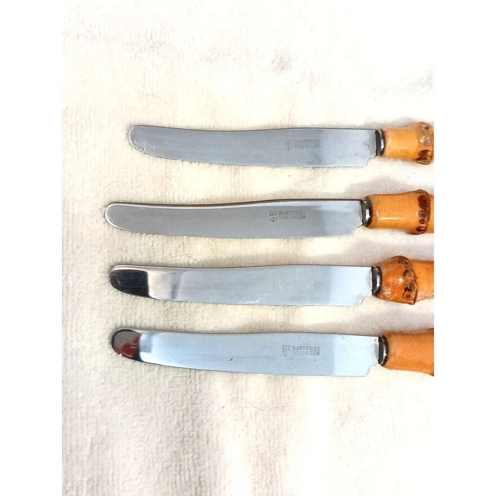 1970's 4 Set Rostfrei Solingen Butter Knives BAMBOO Handle Fruit Rare German VNT